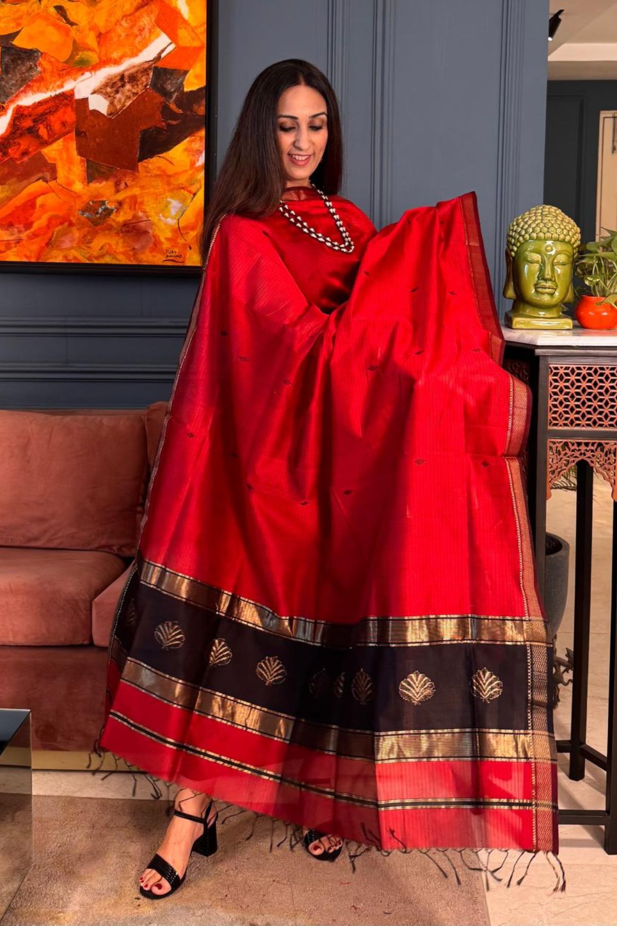 Handwoven Maheshwari silk kurta dupatta set